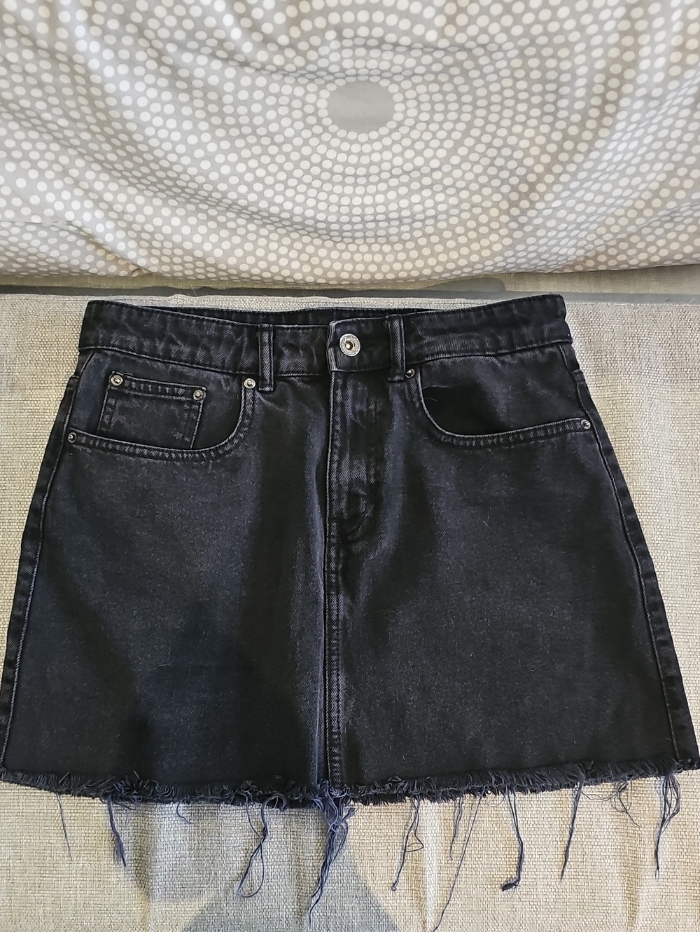 Zara Black Denim Mini Skirt with Raw Hem